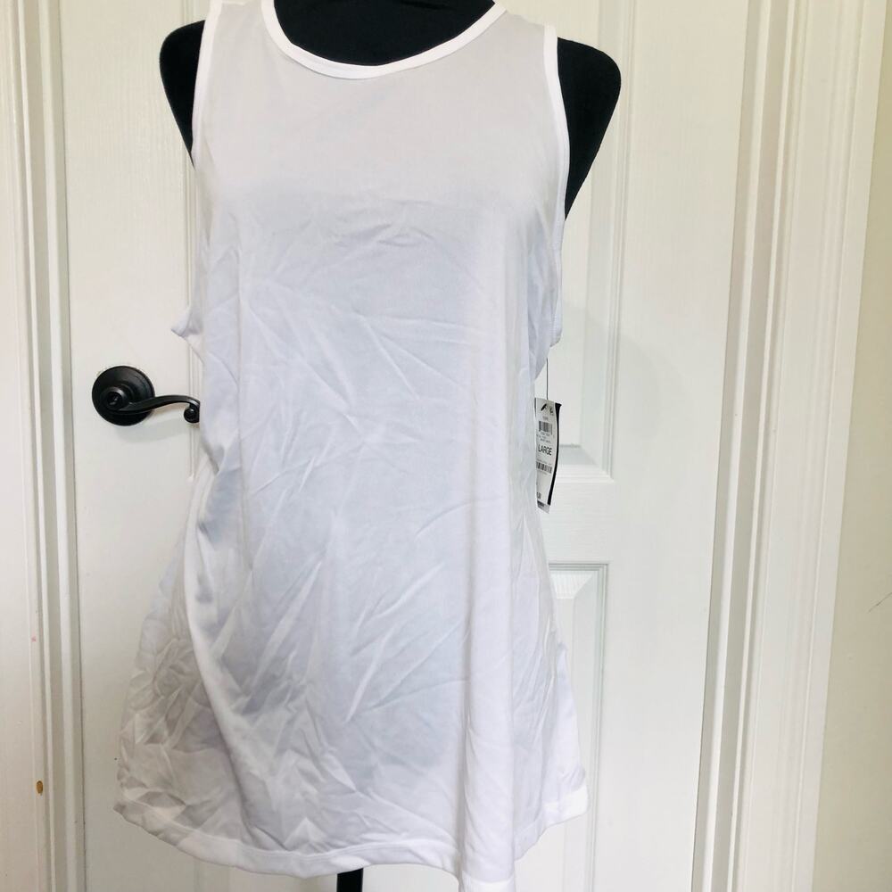 Ideology Womens Active Tank Top Bright‎ White Open V-Back Cutout 77927 Large NWT